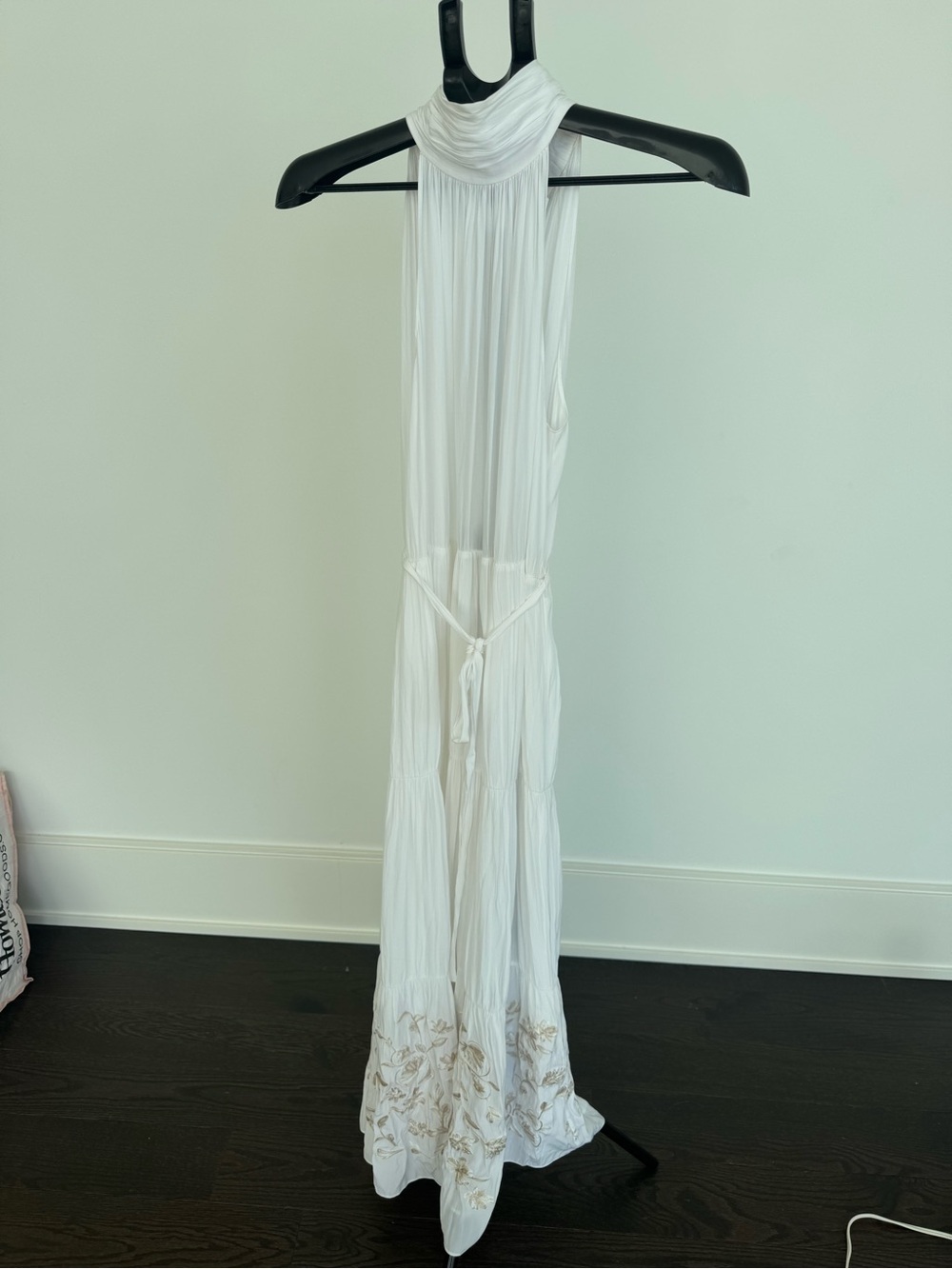 Ramy Brook White Maxi Dress with Embroidered Hem